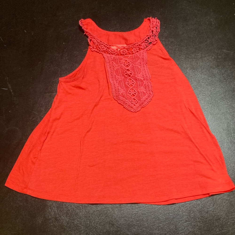 Red Lace Detail Women's Tank Top